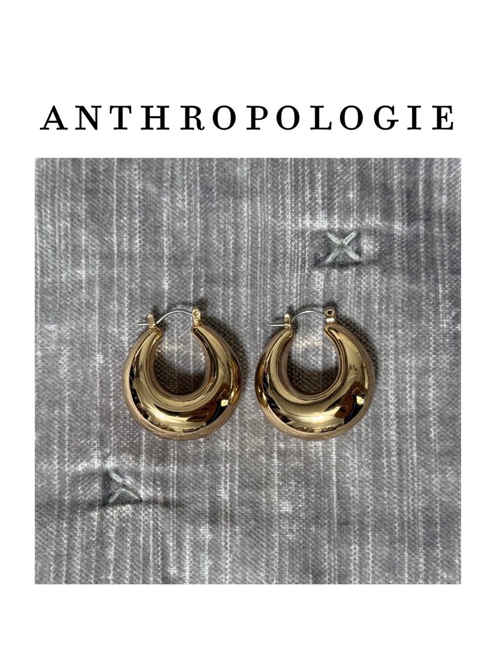 Anthropologie Polished Gold Crescent Hoop Earrings